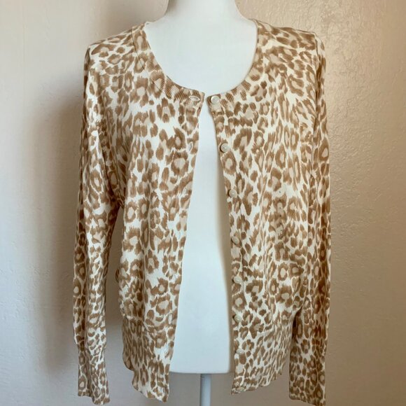 GAP Cream and Beige Cheetah Animal Print Buttoned Cardigan L NWT - Picture 5 of 7